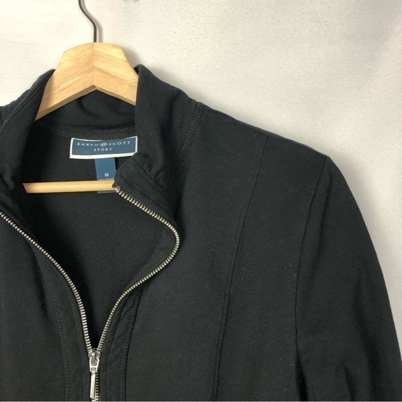 Karen Scott Sport Black Full Zip Mock Neck Knit Jacket M - Picture 4 of 5